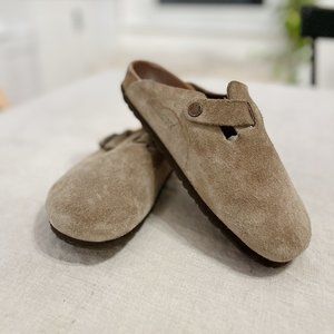 Birkenstock Boston Suede Clogs Taupe